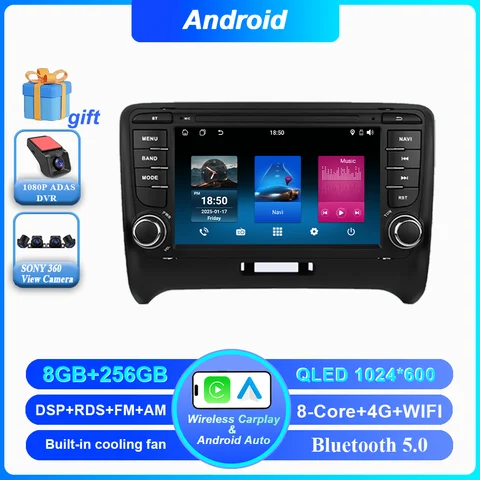 Автомобильный радиоприемник Android 14, стерео для Audi TT MK2 8J 2006-2014, авто GPS-навигация, мультимедийный видеоплеер, Cireless Carplay 2DIN WIFI
