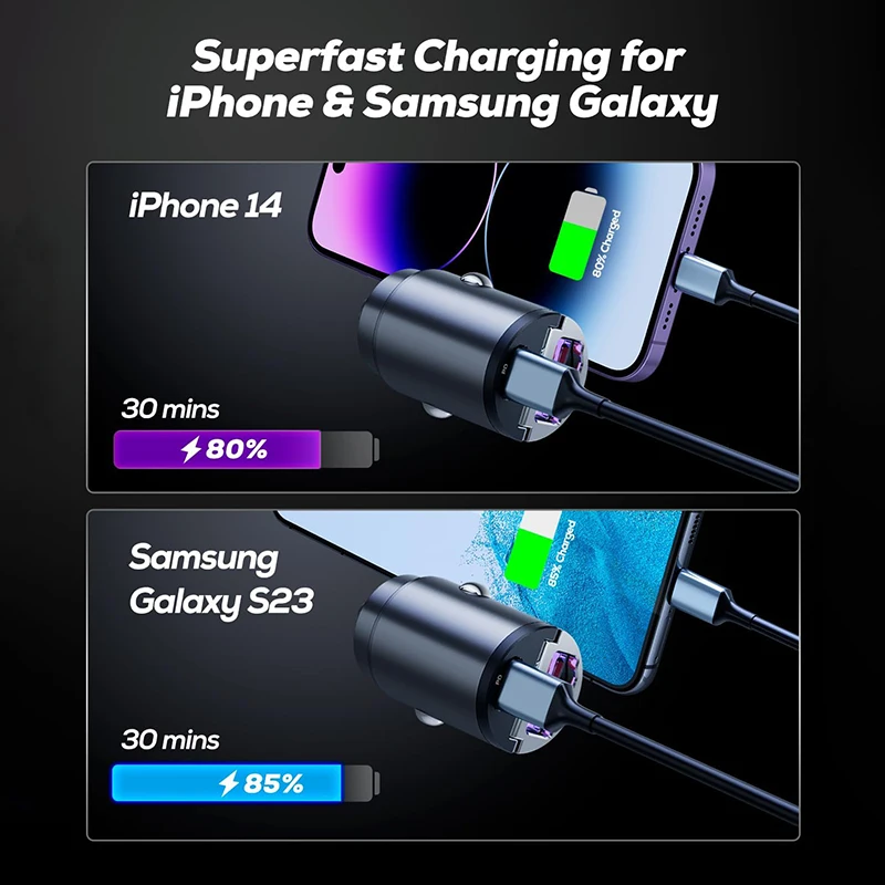 Фото Автомобильное зарядное устройство с двумя портами USB Type C, 200 Вт, зажигалка Quick Charge 4.0 3.0 для iPhone Xiaomi Huawei Samsung, зарядное устройство для телефона с быстрой зарядкой №2