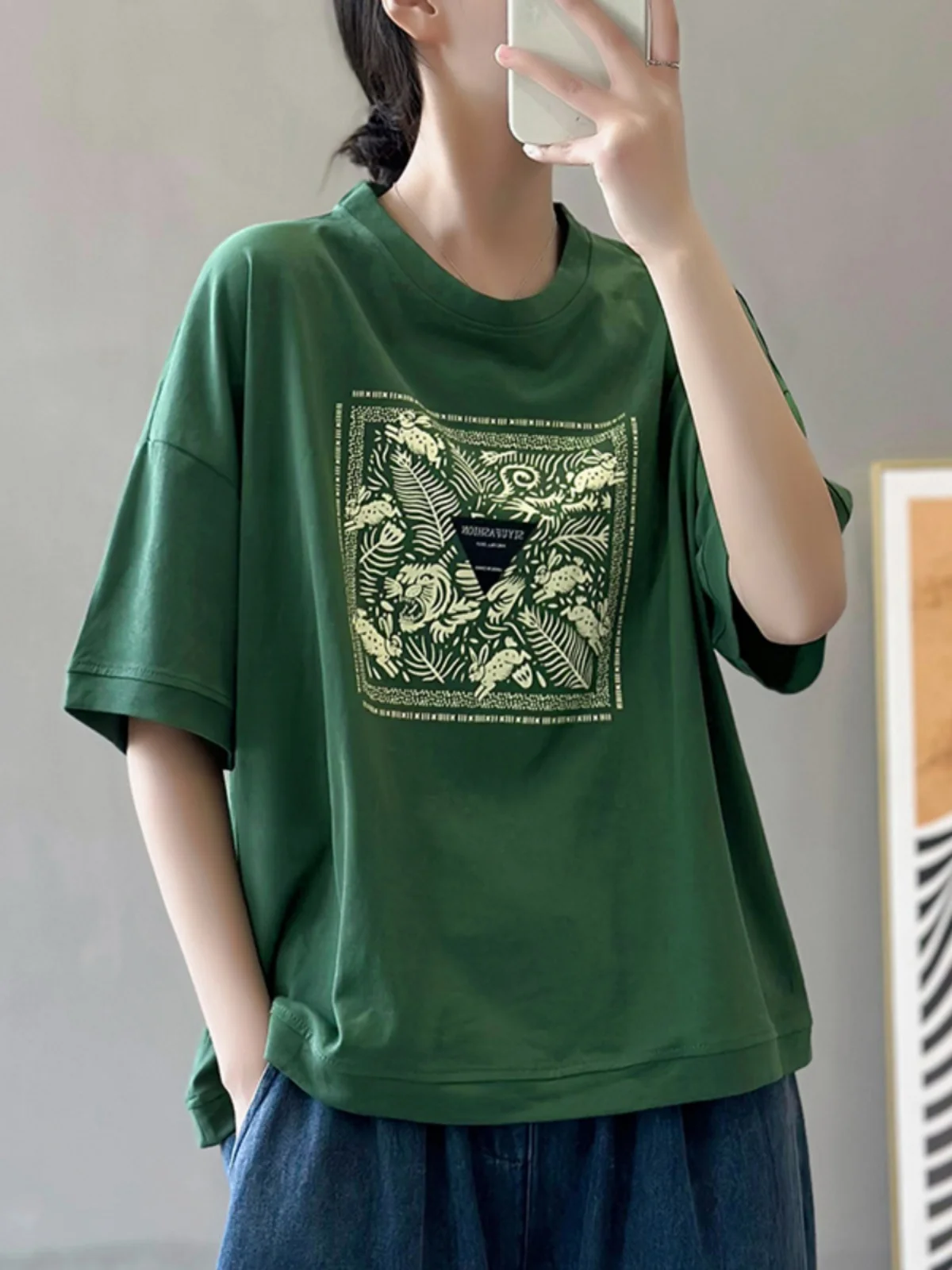 Женская футболка больших размеров с короткими рукавами и принтом в стиле ретро