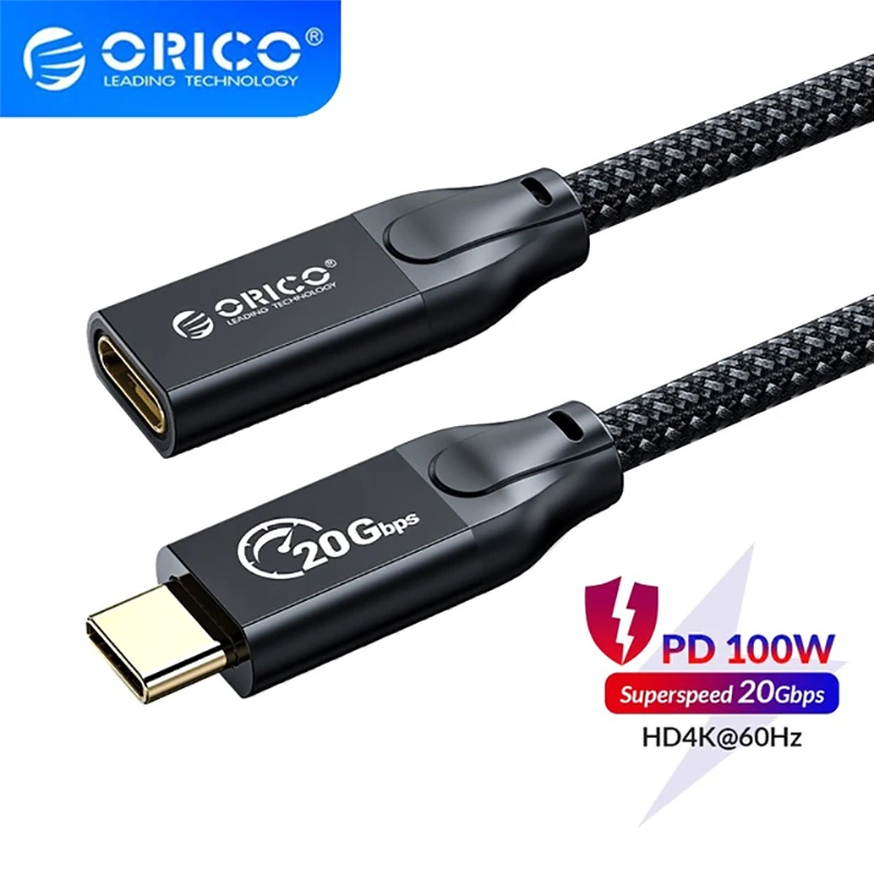 

ORICO Type C Extension Cable 20Gbps Data Transfer Fast Charge 100W HD 4K @60Hz Braided Type C Cord Male to Female for Macbook