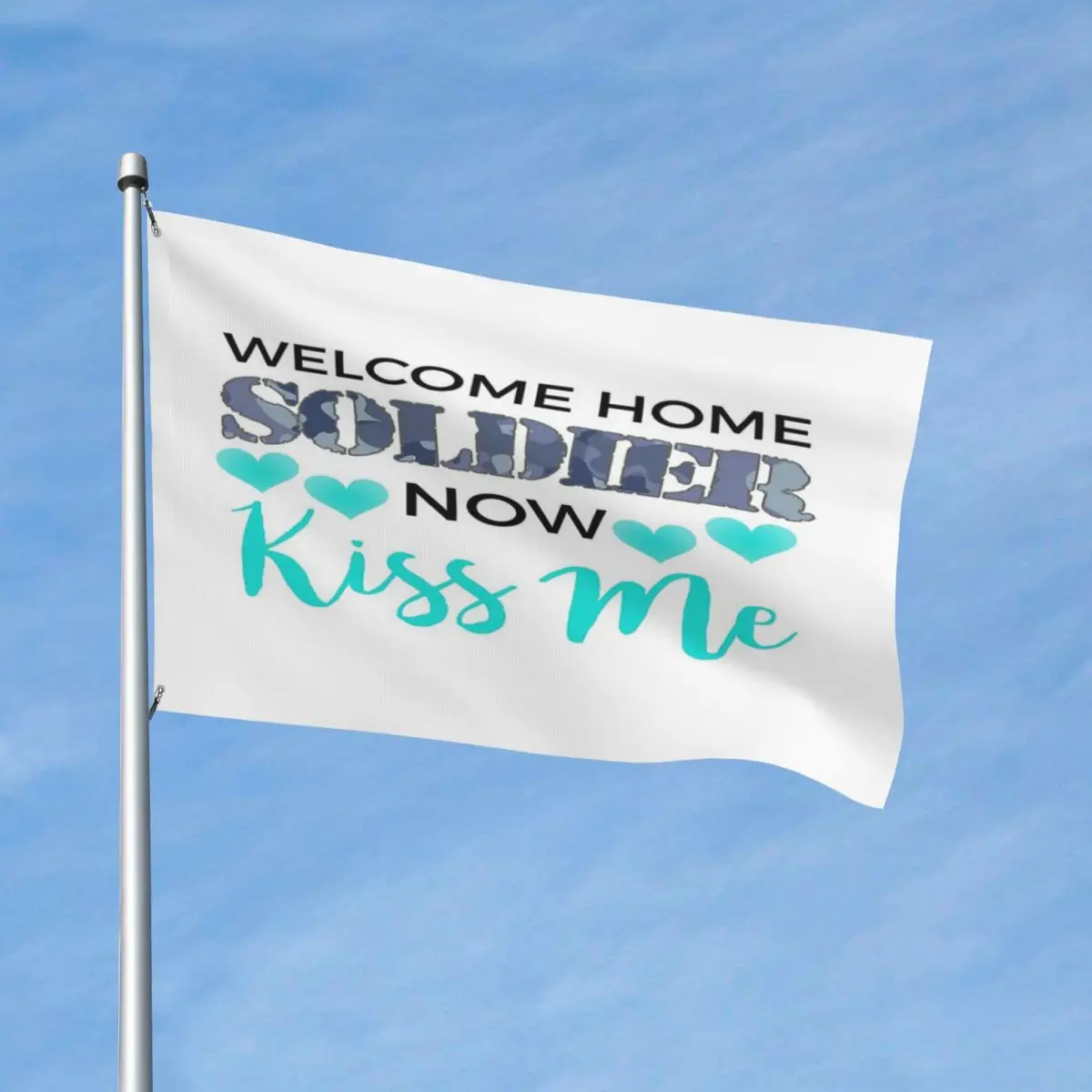 

Welcome Home Soldier Now Kiss Me Deployment Flag Decor Polyester Material With Metal Grommets Vibrant Lightweight Delicate