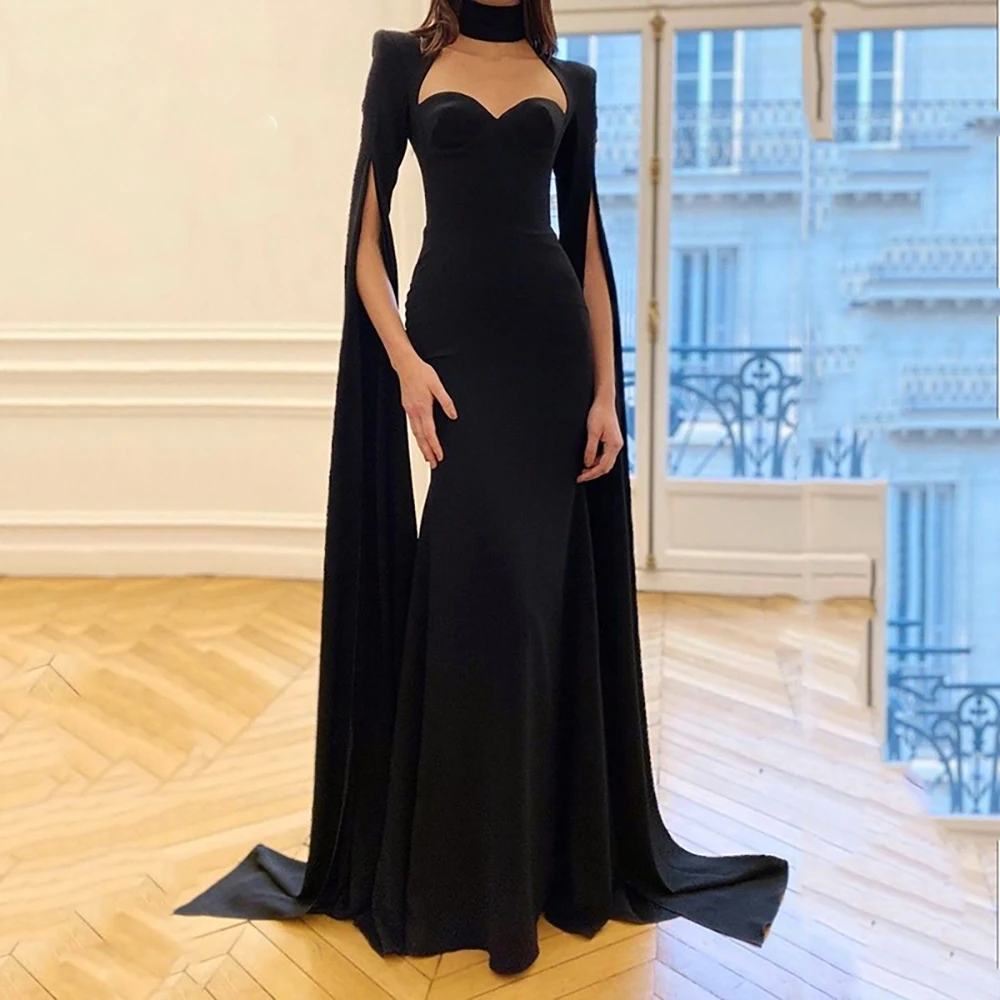 

Pure Black Mermaid Evening Dress 2023 New Fashion, Simple and Elegant Floor Sweeping Shawl Slim Fit Dress