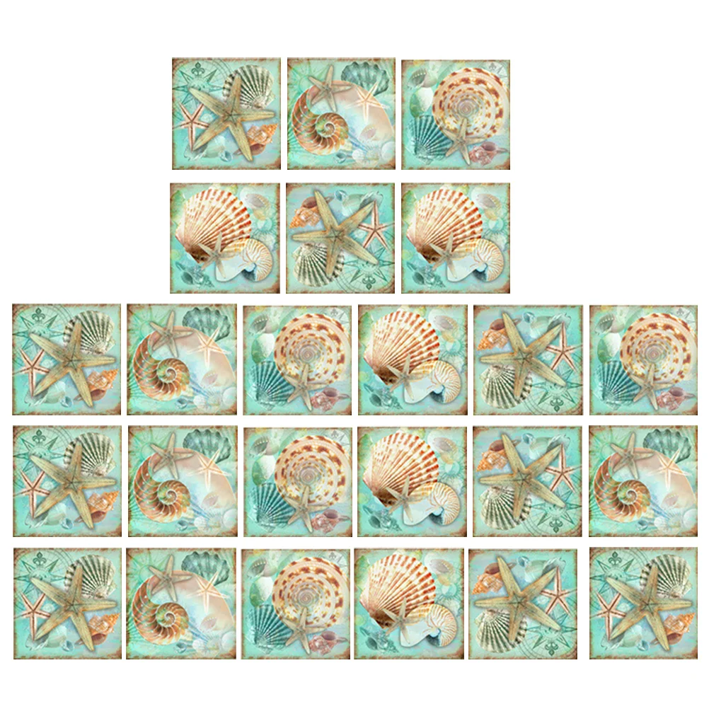 

24 Pcs Decorative Sticker For Tile Starfish Shell Stickers Shells Bathroom Brick Kitchen Tiles Pvc Removable DIY Decals