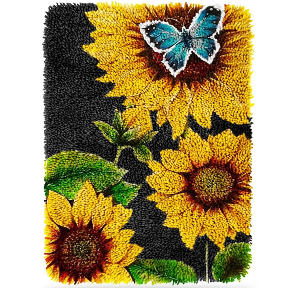 

Latch Hook Kit for Adults DIY Rug Making Kits with Preprinted Canvas Sunflower Pattern Unfinished Crochet Embroidery Carpet Set