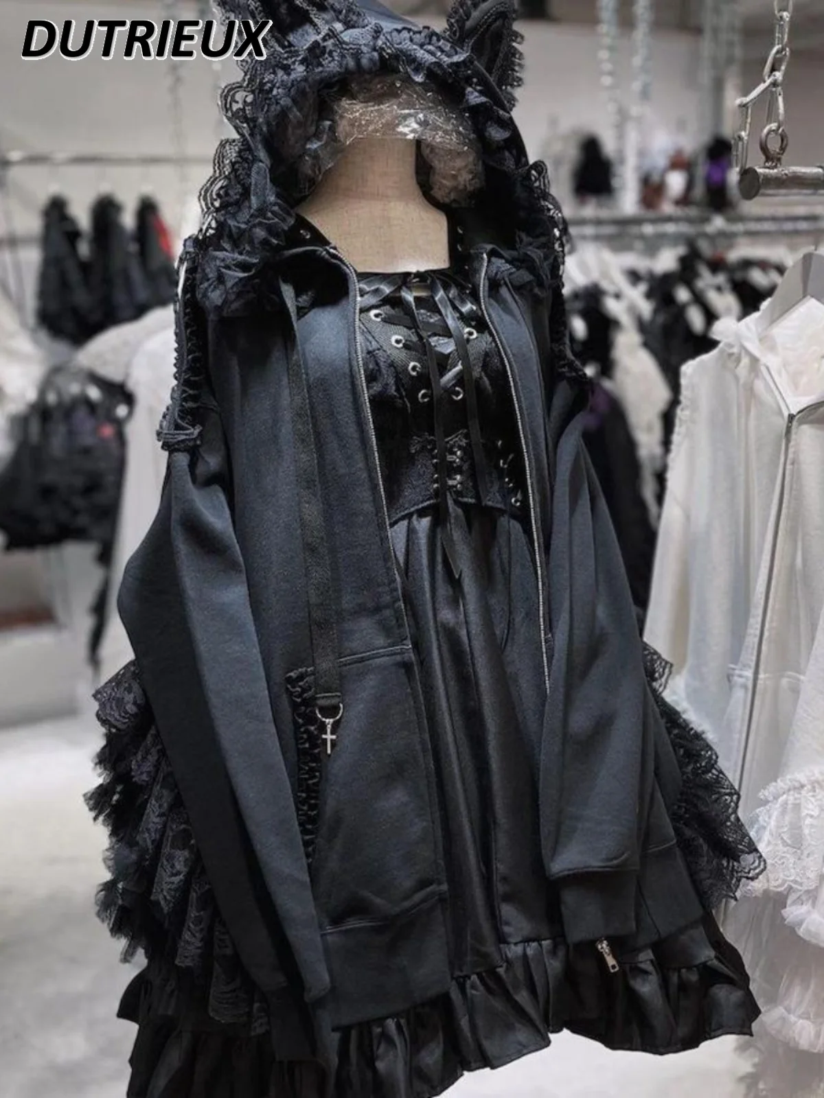 Японское милое пальто с капюшоном и кружевными краями милые кошачьи уши