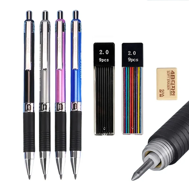 

2.0mm Mechanical Pencil Set 2B Automatic Pencil with Color/Black Lead Refills Draft Drawing Writing Crafting Art Sketch Supplies