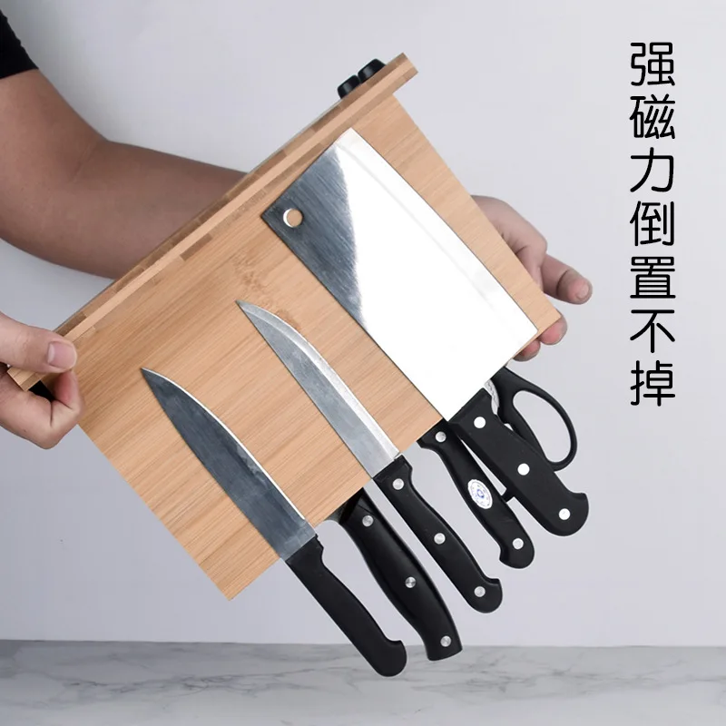 Bloque de cuchillos magnético (madera Natural), organizador de cuchillos, soporte de tijera de cocina, caucho muy magnético, madera de Acacia