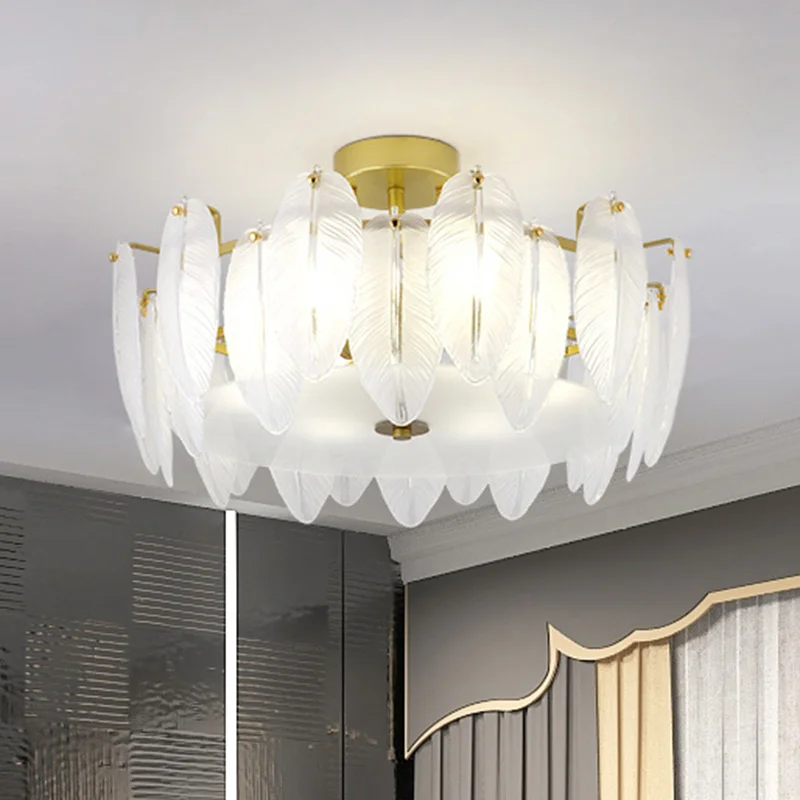 

Роскошная стеклянная люстра в французском стиле, потолочная лампа со стеклянными перьями для гостиной, украшение для спальни, светодиодное комнатное освещение для Кабинета