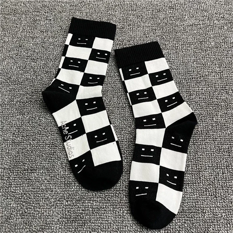

Acne Studios Socks Men Women 22SS Autumn Fashion AC Women's Square Smiley Mid-tube Men's Skateboard Checkerboard Warm Cotton