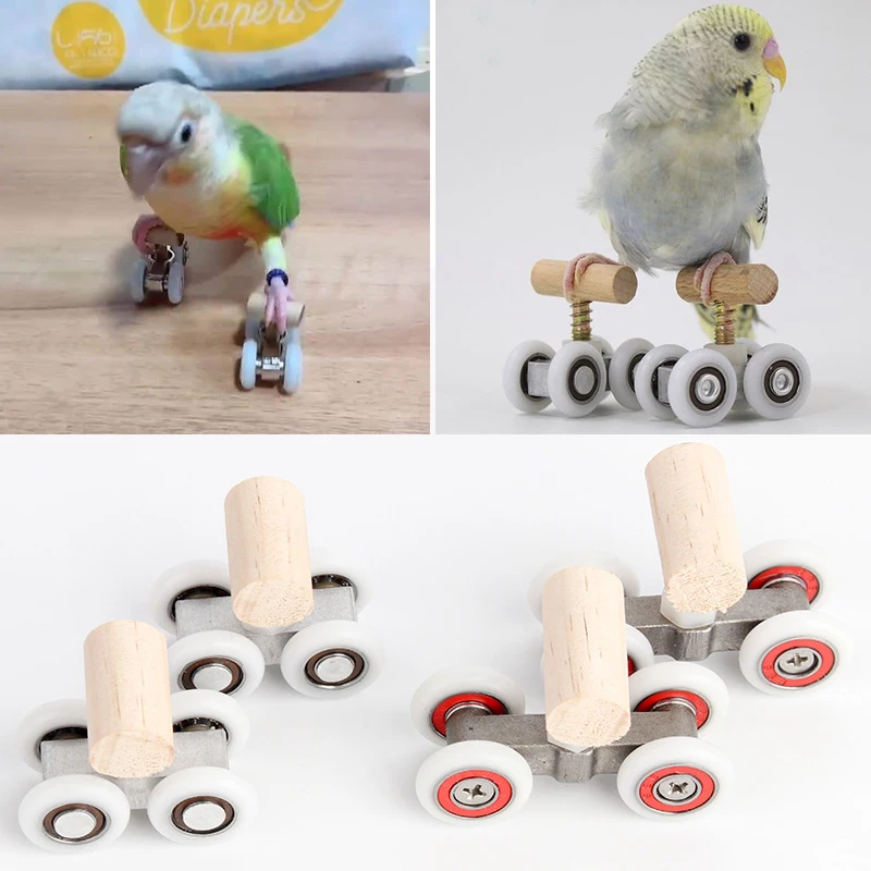 

Funny 1Pair Parrot Roller Toy Tabletop Shoes Intelligence Training Puzzle Toy Ice Skates Training Equipment Pulley Mini Roller