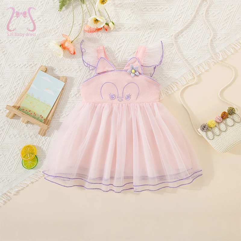 

Summer Baby Girl Lace Sleeveless Dress Loose Pink Sweet Toddler Cartoon Breathable Children Clothes 0 To 3 Years Kids Costume
