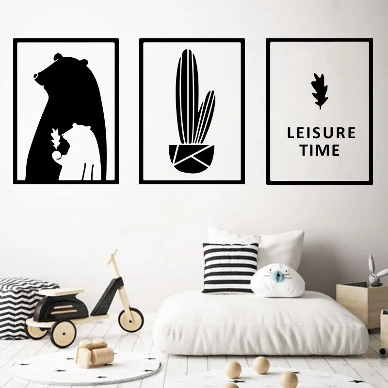 

Painting Decorative Bear Lighter Triptych Nordic INS Wind Home Background Wall Self-adhesive Painting 30*40cm Bedroom