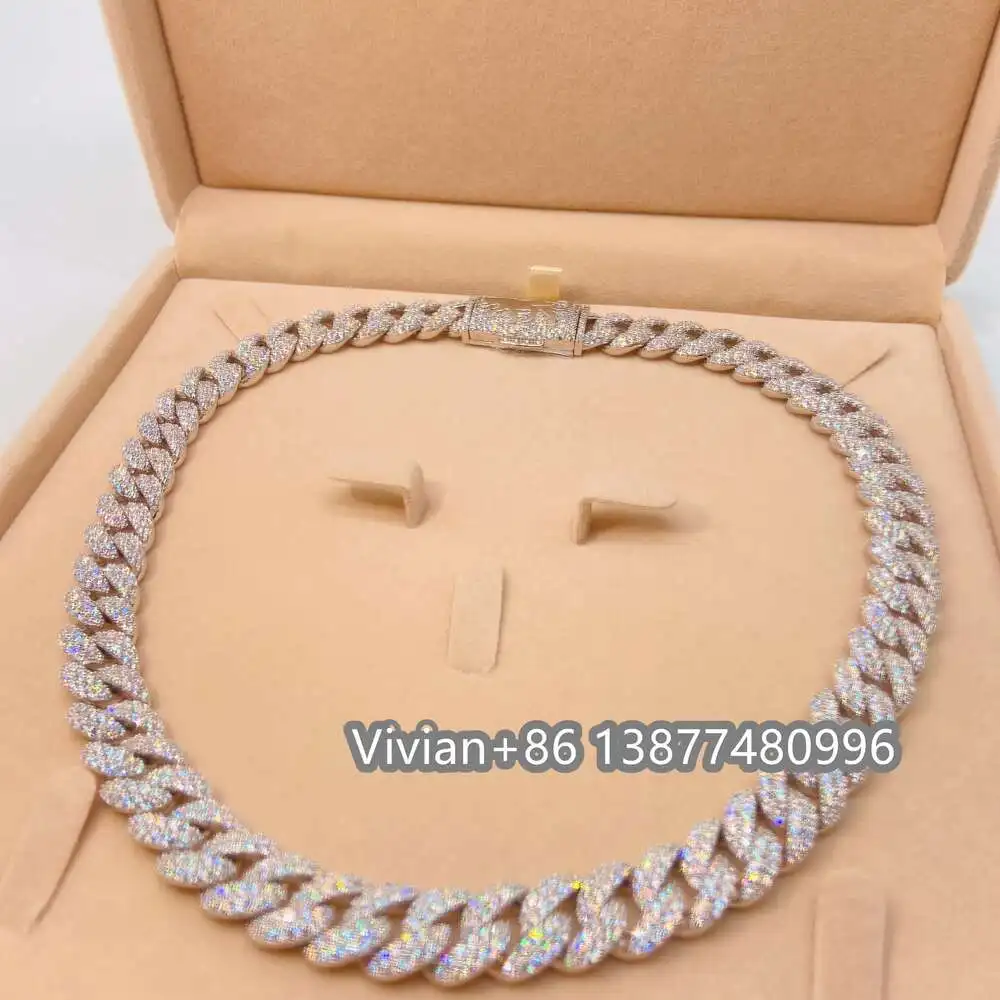 Кубинская цепочка из серебра 925 пробы с муассанитом 12 мм