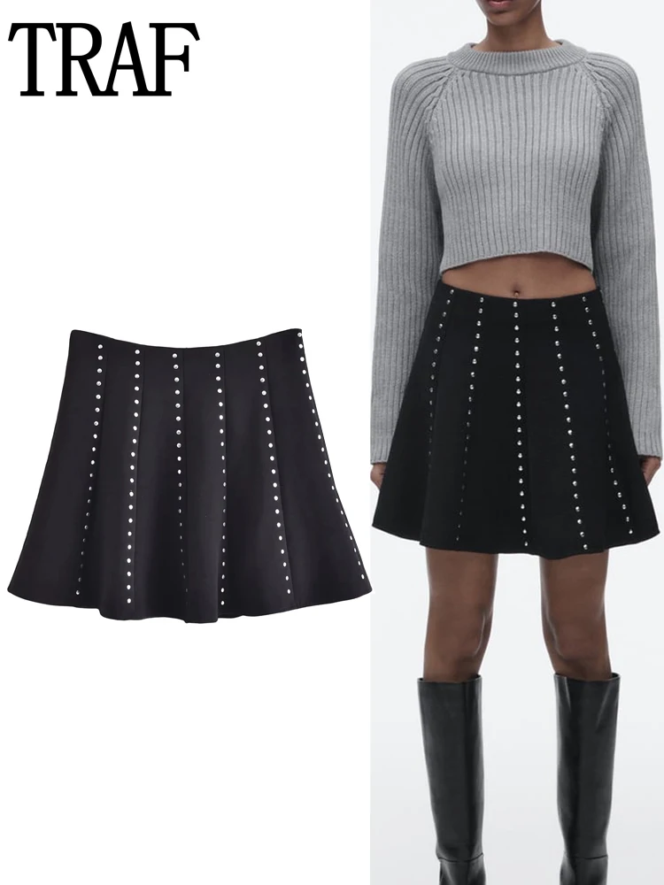 Юбка-мини женская плиссированная с завышенной талией и шипами - купить по