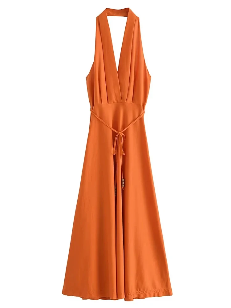 KAOPU ZA женское платье с галстуком бретелькой через шею боковой молнией и открытой