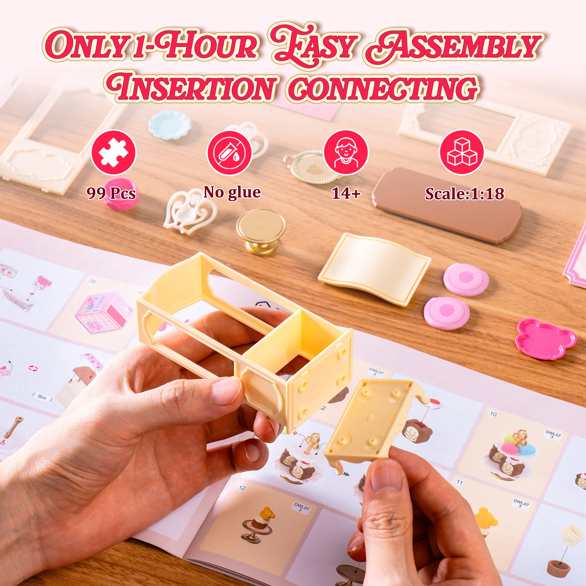 Фото ROBOTIME Rolife Nanci Strawberry Teatime Super Creator Kit с фигуркой, расширяемый набор, идеальный подарок на день рождения для подростков от 14 лет и старше. №4