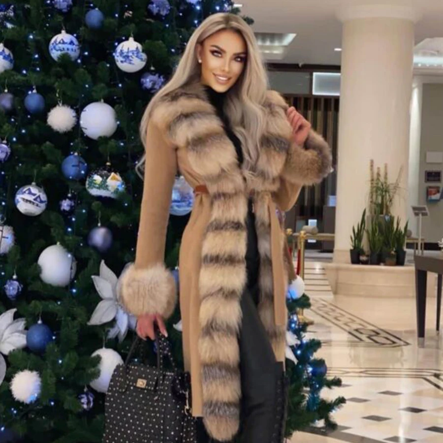 

Best Selling Fur Coat Women Natural Fur Jacket Wool Blend Overcoat Autumn Cardigan Fashion
