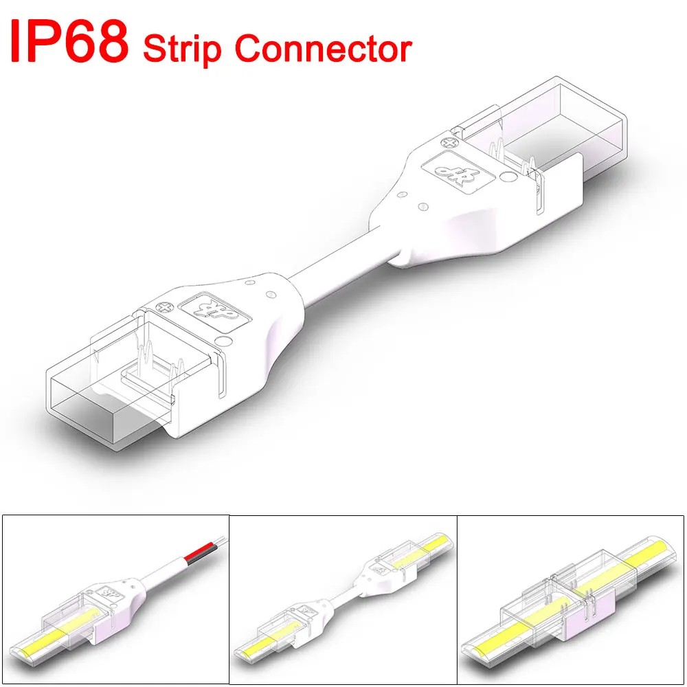 IP68 COB LED Strip Connector L Corner Connectors for 8mm/10mm Width PCB Single Color Strip