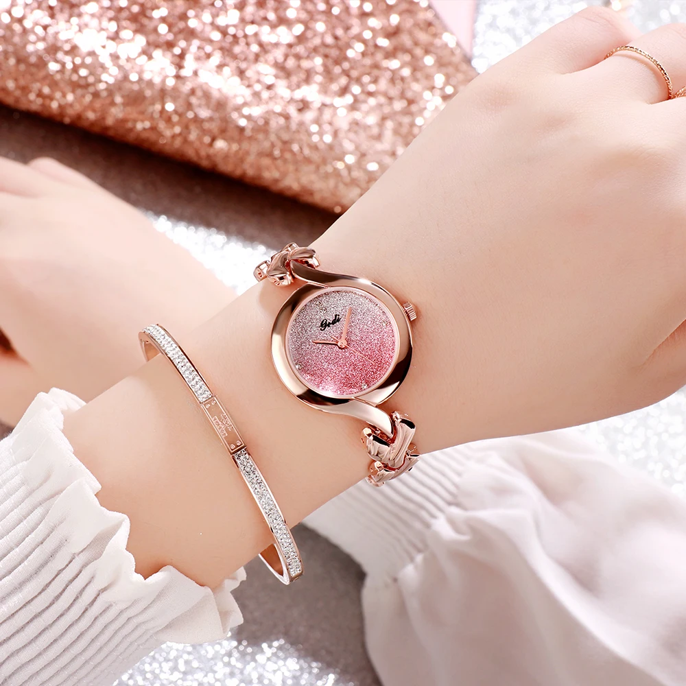 GEDI Waterproof Gradient Rose Gold Women Watches Luxury Heart Shaped Bracelet Ladies Watch Fashion Quartz Wristwatches Clock
