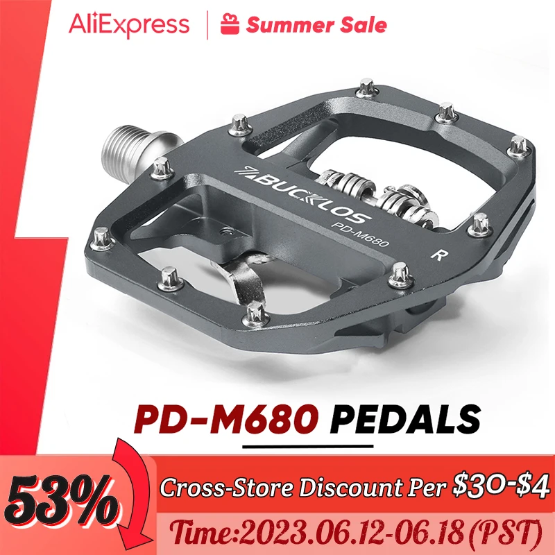 2023 New BUCKLOS Mountain Bike Pedals PD-M680 Dual Function Flat&Lock Pedals Fit Shimano SPD 9/16'' Aluminum MTB Pedal Bike Part