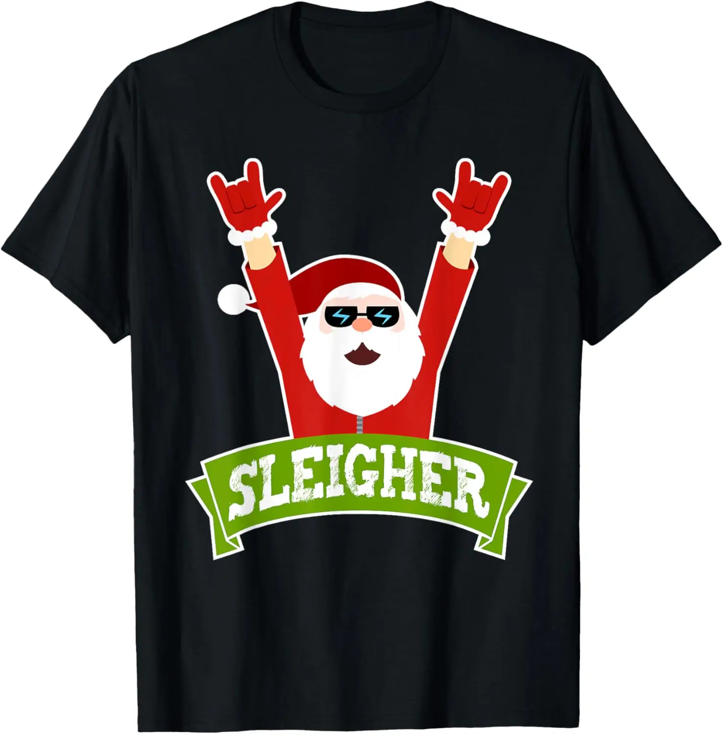 SLEIGHER - Забавный Санта-Клаус с музыкой в стиле хэви-метал Рождественская футболка