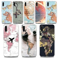 phone case for samsung a02 a10 a20e a30 a40 a50 a70 note 8 9 10 20 plus lite ultra 5g tpu case cover world map travel