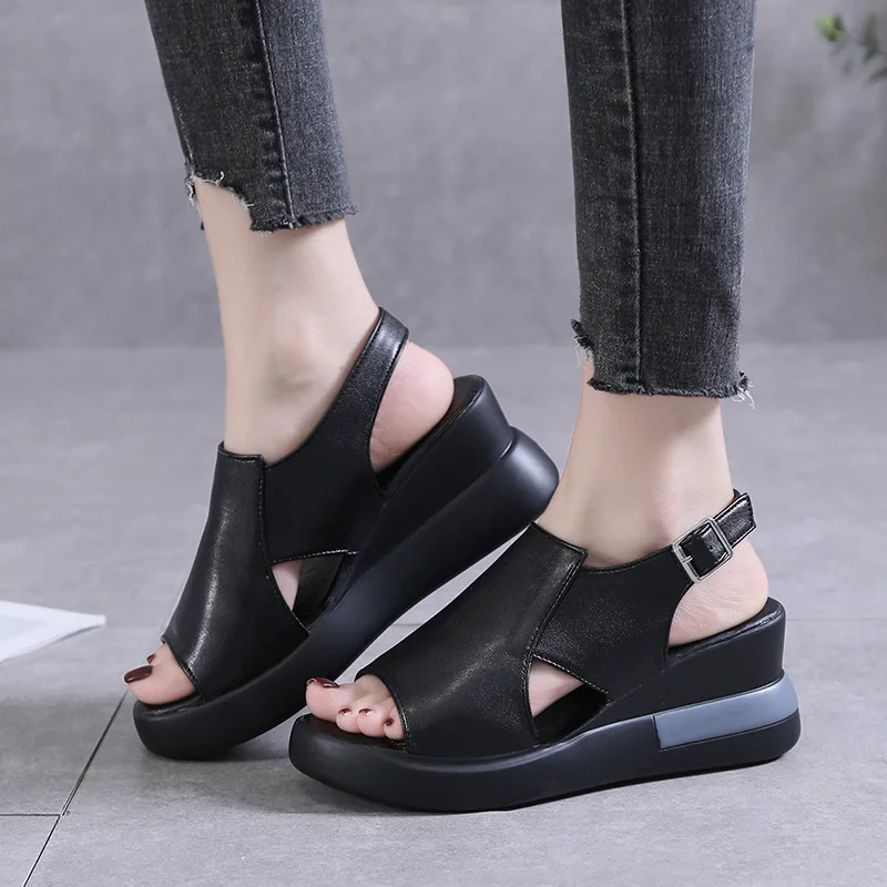 

Summer Wedge Shoes For Women Sandals Color Open Toe High Heels Ladies Buckle Strap Fashion Female Sandalias Mujer