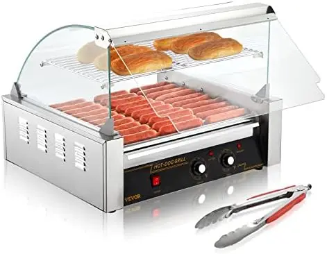 

Dog Roller 7 Rollers 18 Hot Dogs Capacity 1050W Stainless Sausage Grill Cooker Machine with Dual Temp Control Glass Hood Acrylic