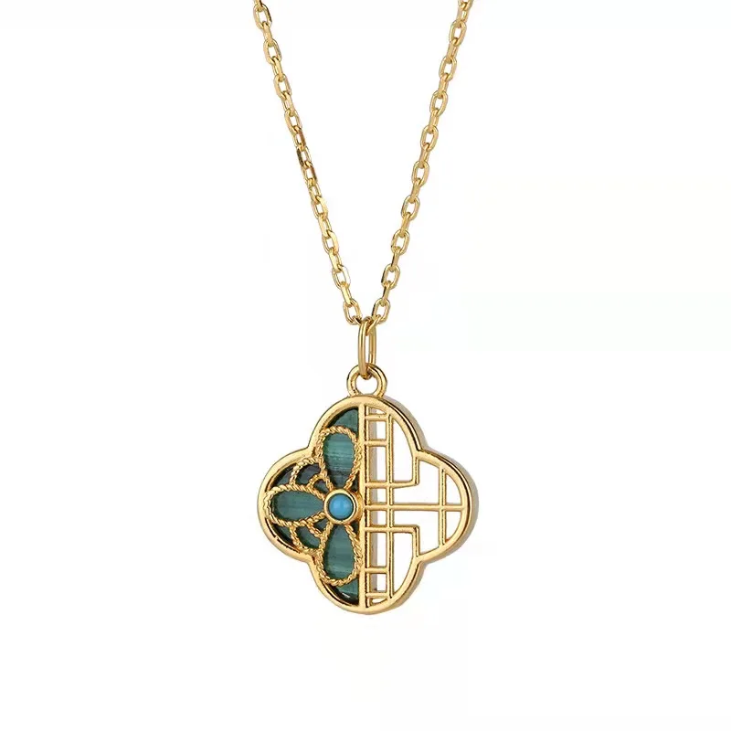 

YIBEIZHI 2022 Real 18K Gold Lucky Grass Retro Style Pendant with Pure Au750 Gold Necklace Exquisite Jewelry Gift Gold Necklace