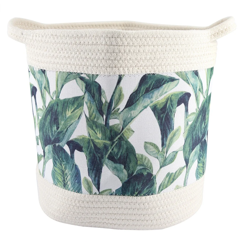 

1Pc Green Plants Laundry Basket Cotton Rope Storage Organizer for Home Nursery Decor(L)