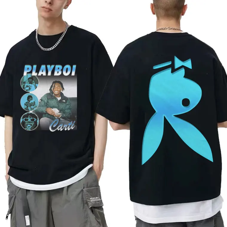 

2022 New Cool Playboi Carti Print T-shirt Regular Unisex Cotton T Shirts Plus Size Short Sleeve Men 2pac Rap Hip-Hop Tops Tee