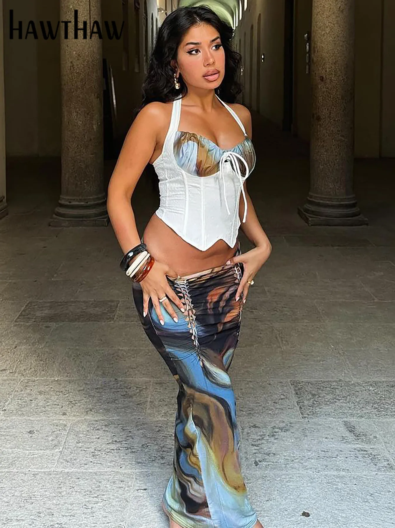 Hawthaw женские летние топы на бретельках 2024 длинные юбки для вечеринок клубов