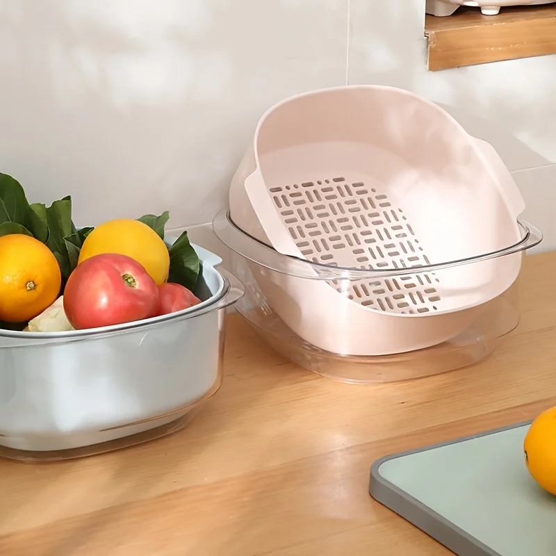 Большая двухслойная корзина для слива фруктов раковина прочная приготовления