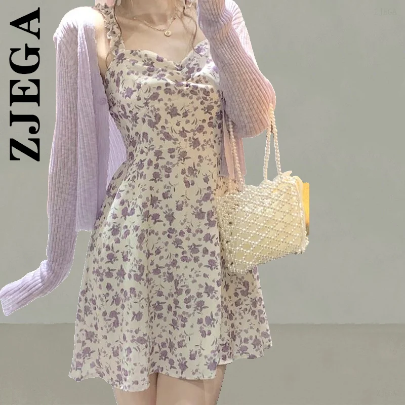 

Zjega Fashion Women Dress Chic Floral Print Midi High Waist Dresses Elegant Streetwear Basic Popular Dress Woman Female Vestidos