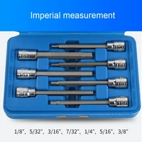 7PCS 110mm 1/8 3/16 7/32 1/4 9/32 5/16 3/8 Hex Bit Socket Set Wrench 3/8' Square Driver Drill Bit Adapter imperial measurement