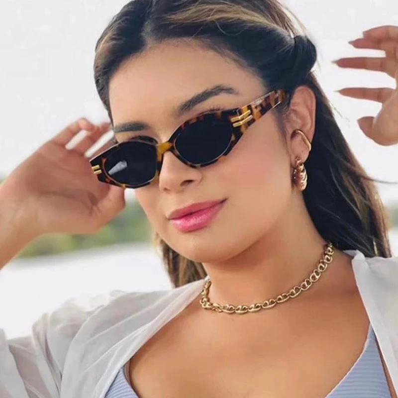 

Маленькие винтажные женские солнцезащитные очки HKNA 2022, очки «кошачий глаз» для женщин и мужчин, очки с леопардовым принтом, женские брендов...