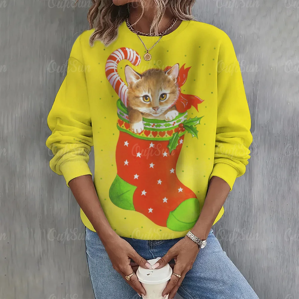 

Женский свитшот с длинным рукавом, Повседневный пуловер свободного покроя с 3D-принтом кота, Y2k