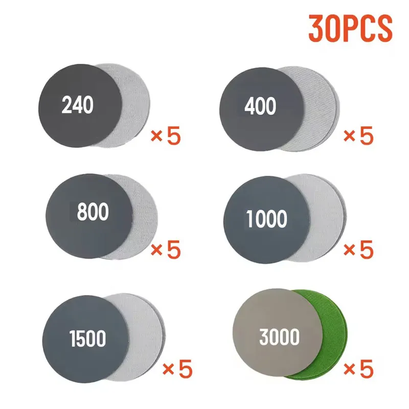 30 шт. 5 дюймов 125 мм водонепроницаемые шлифовальные диски с крючком и петлей наждачная бумага из карбида кремния влажная/сухая зернистость 80-3000 для полировки и шлифования