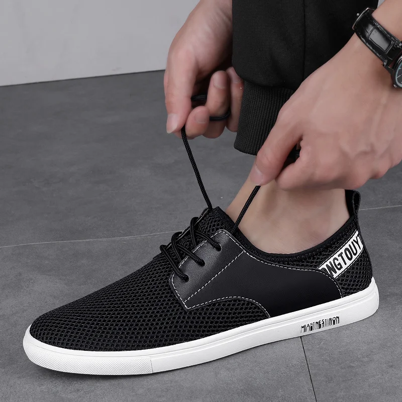 Shoes Men's Fashion Mesh Loafers Breathable Summer Flat Lace Up Comfortable Casual Outdoor Sneakers Shoes Men Comfortable Shoe