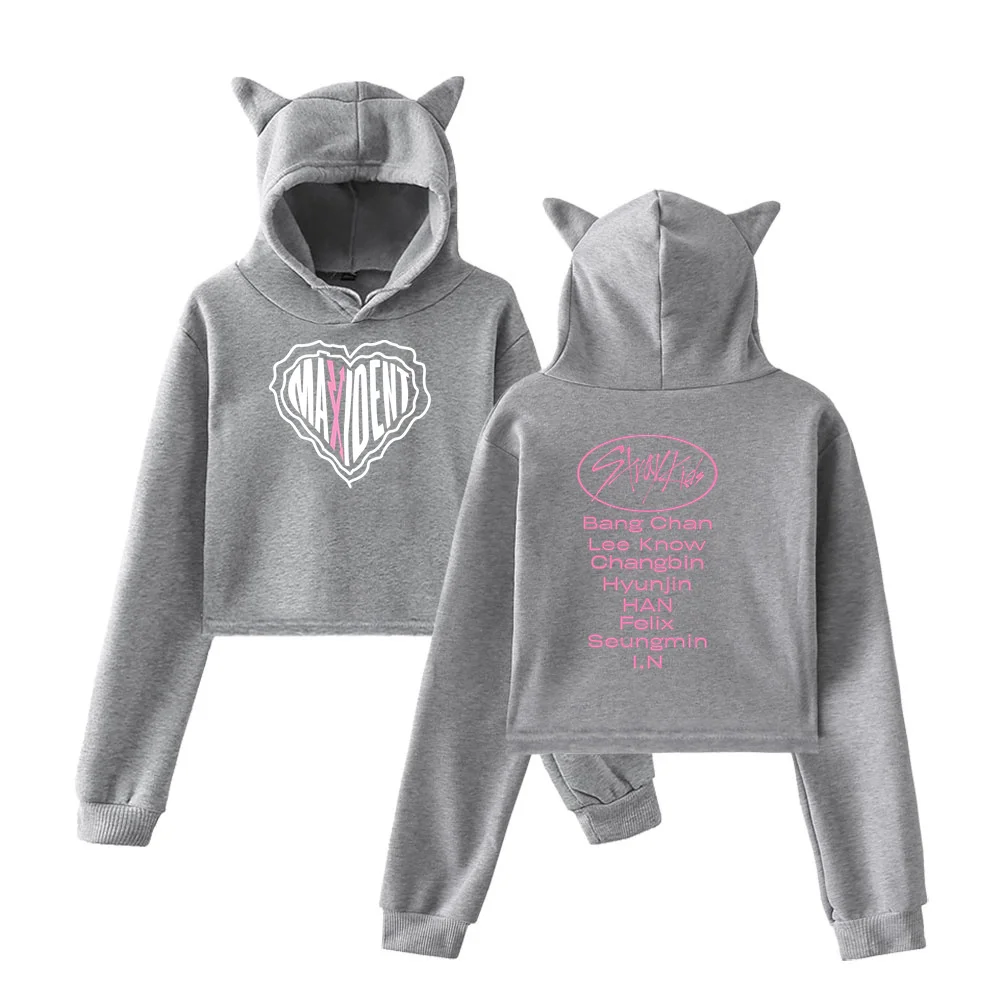 

Female sweatshirt Stray Kids Hoodie SKZ MAXIDENT Crop Top Cat Ear Sweatshirt Women Heart Version Limited for Stay