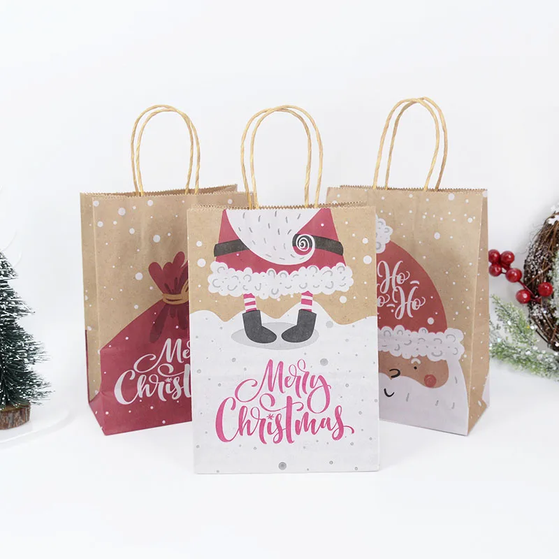 

5pcs Christmas Kraft Paper Tote Gift Bag Christmas Decoration for Home 2023 New Year Xmas Gift Christmas Party Decorations