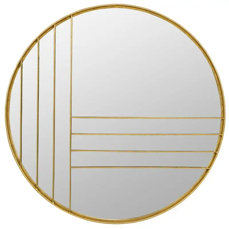 

Современное металлическое круглое настенное зеркало с золотыми листьями