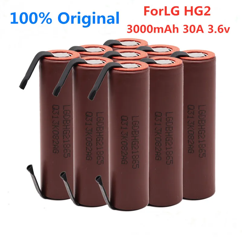 

3.7V HG2 18650 Battery 3000mAh 18650 HG2 3.6V 20A High Power Discharge Li-ion Large Current Battery for screwdriver + DIY Nickel