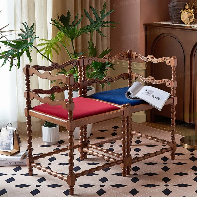 

Деревянный роскошный Угловой стул для отдыха в французском ретро-стиле для балкона, кресло для гостиной в стиле интернет-знаменитостей, стул для дворца