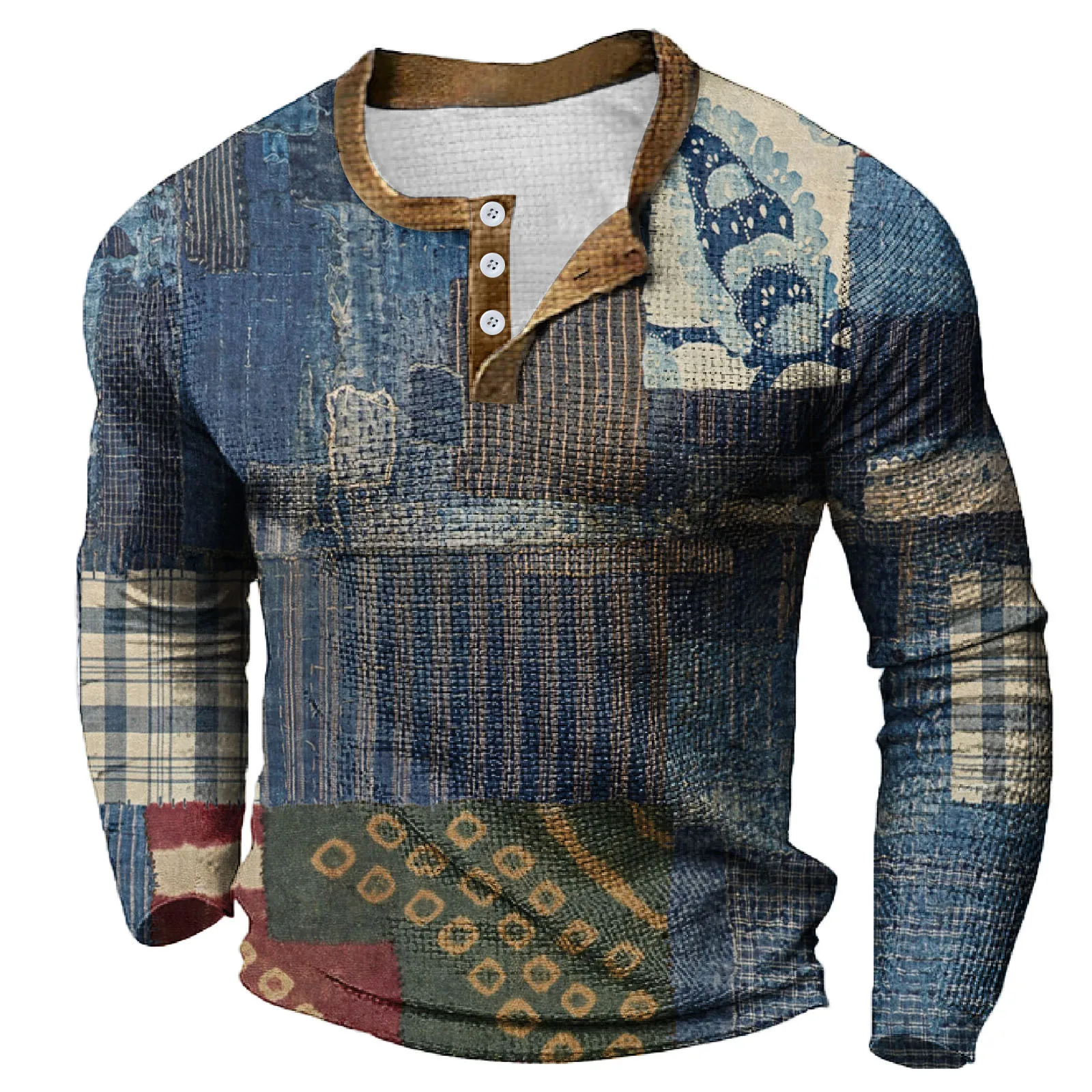 Повседневная Удобная футболка с круглым вырезом и пуговицами пуловер для мужчин