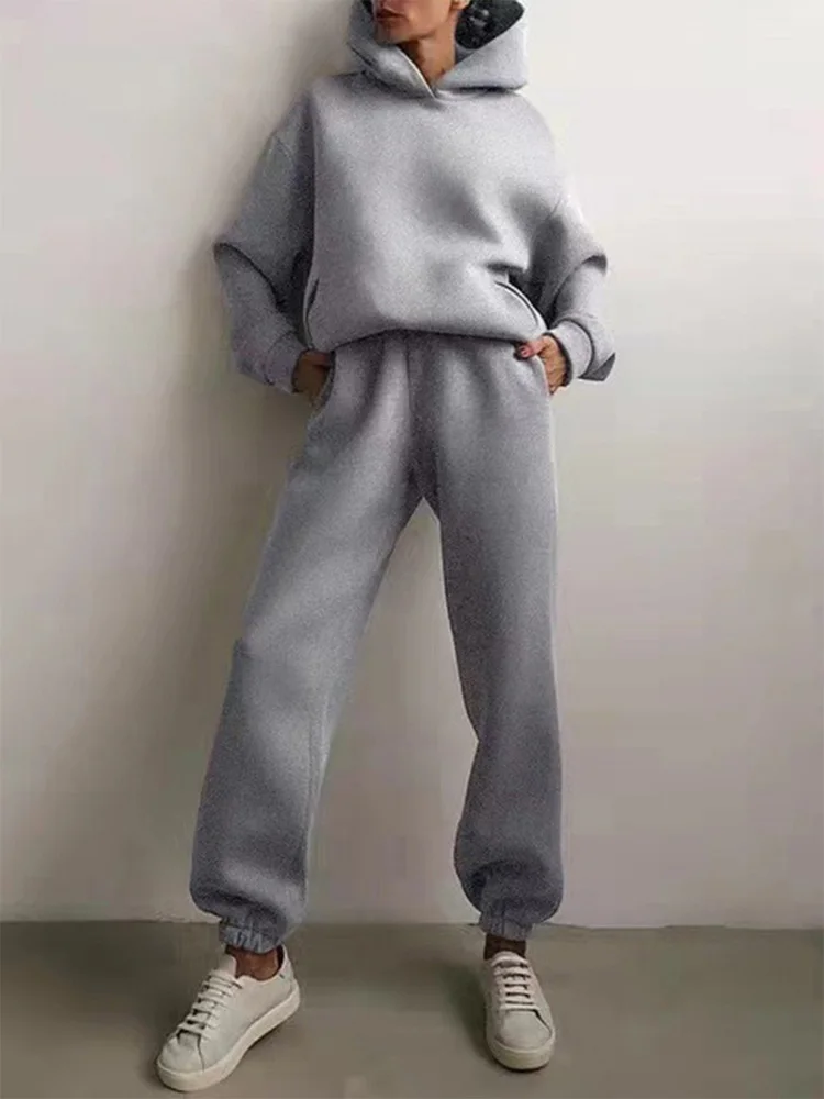 Winter Two Piece Sets Women Tracksuit Suit 2023 Autumn Trouser Suits Female Sweatshirt  Solid Sports Hoodie Sportswear – Dakkaken Express