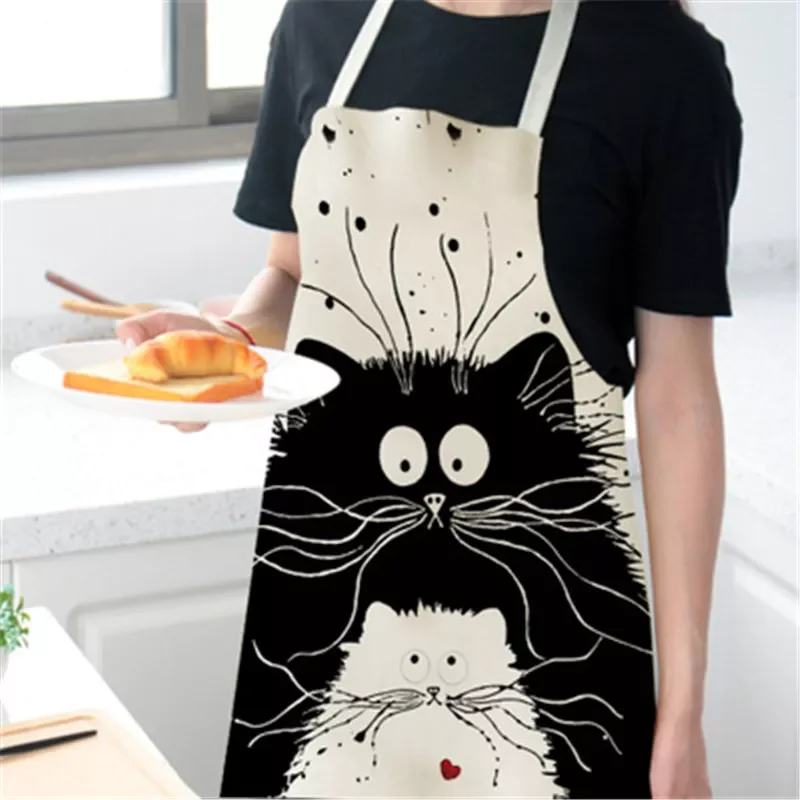

Cat Print Cooking Kitchen Apron For Woman Men Waterproof Cotton Aprons Chef Waiter Cafe Shop BBQ Hairdresser Aprons Bibs