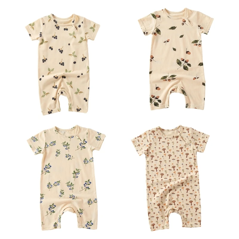 

Cotton Jumpsuits One-Piece Short Sleeve Baby Romper Summer Clothes Cosy Belly Double Protective Bodysuit for Infants