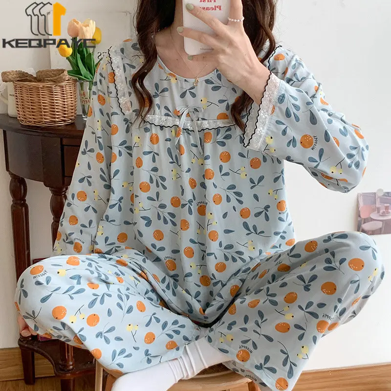 Women's Pajamas New 2023 Spring Autumn Long Sleeve O-neck Thin Sleepwear Pyjamas Women Cartoon Casual Nightwear Clothing Sets