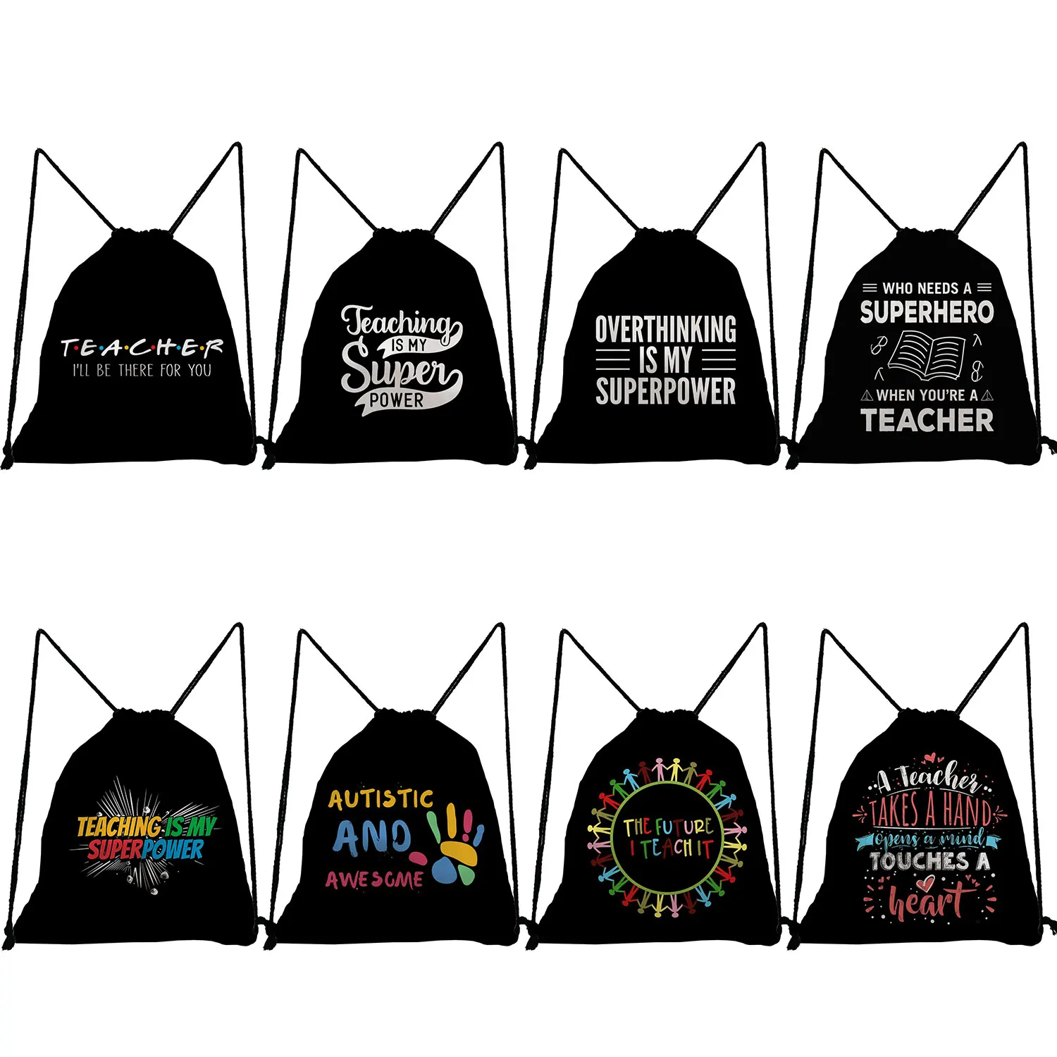 

Простой подарок учитель мой супергерой черный карман на шнурке с буквенным принтом Повседневная сумка для обуви Пользовательские портативные рюкзаки для студентов